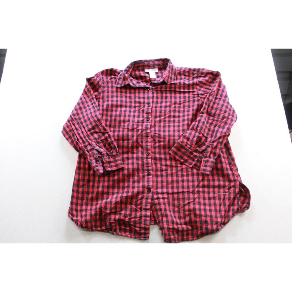 Serengeti Womens Flannel Button Shirt 1X Red Check Long Sleeve